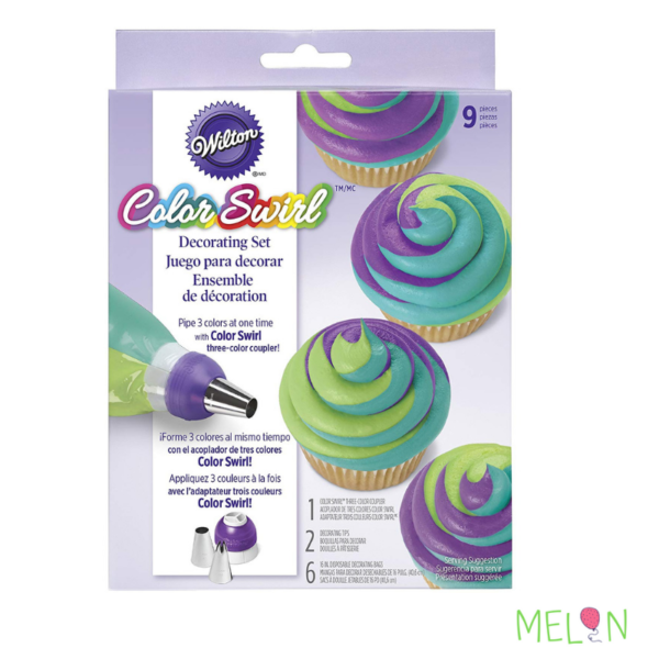 Wilton Color Swirl, 3-Color Piping Bag Coupler, 9-Piece Cake Decorating Kit