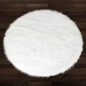 White Faux Fur Home Decor Accent Rug 2.5 ft available at MelonMart Trinidad & Tobago with nationwide delivery
