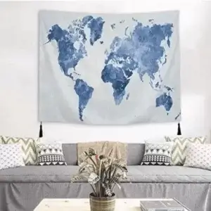 Blue World Map Tapestry 51 x 59 inches available at MelonMart Trinidad & Tobago with nationwide delivery
