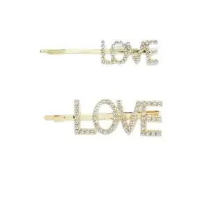 Rhinestone “LOVE” 2-Piece Hair Pins – Gold available at MelonMart Trinidad & Tobago with nationwide delivery