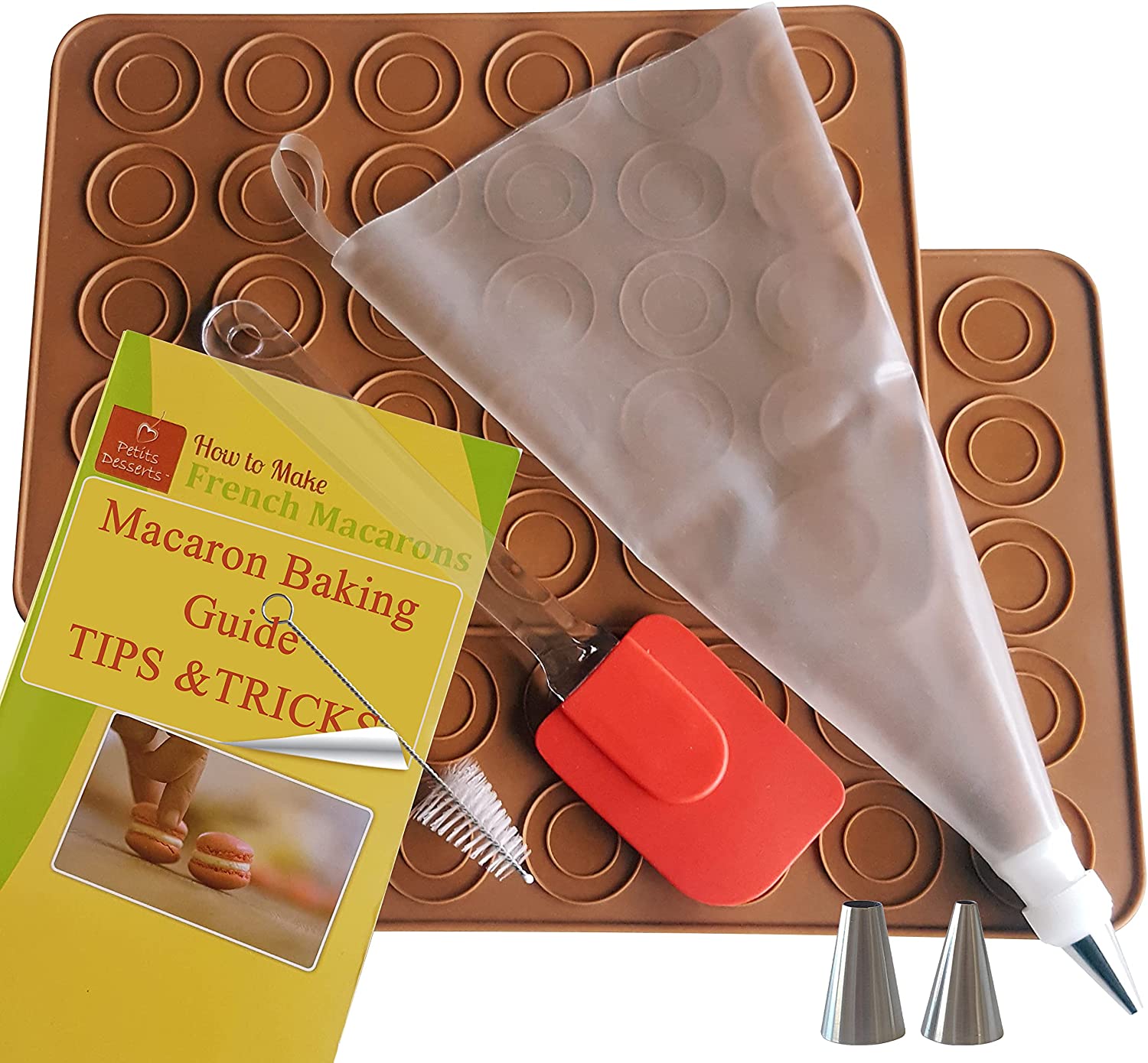 Macaron Kit includes step by step guide, 2 Macaron Mats (60 shell capacity)