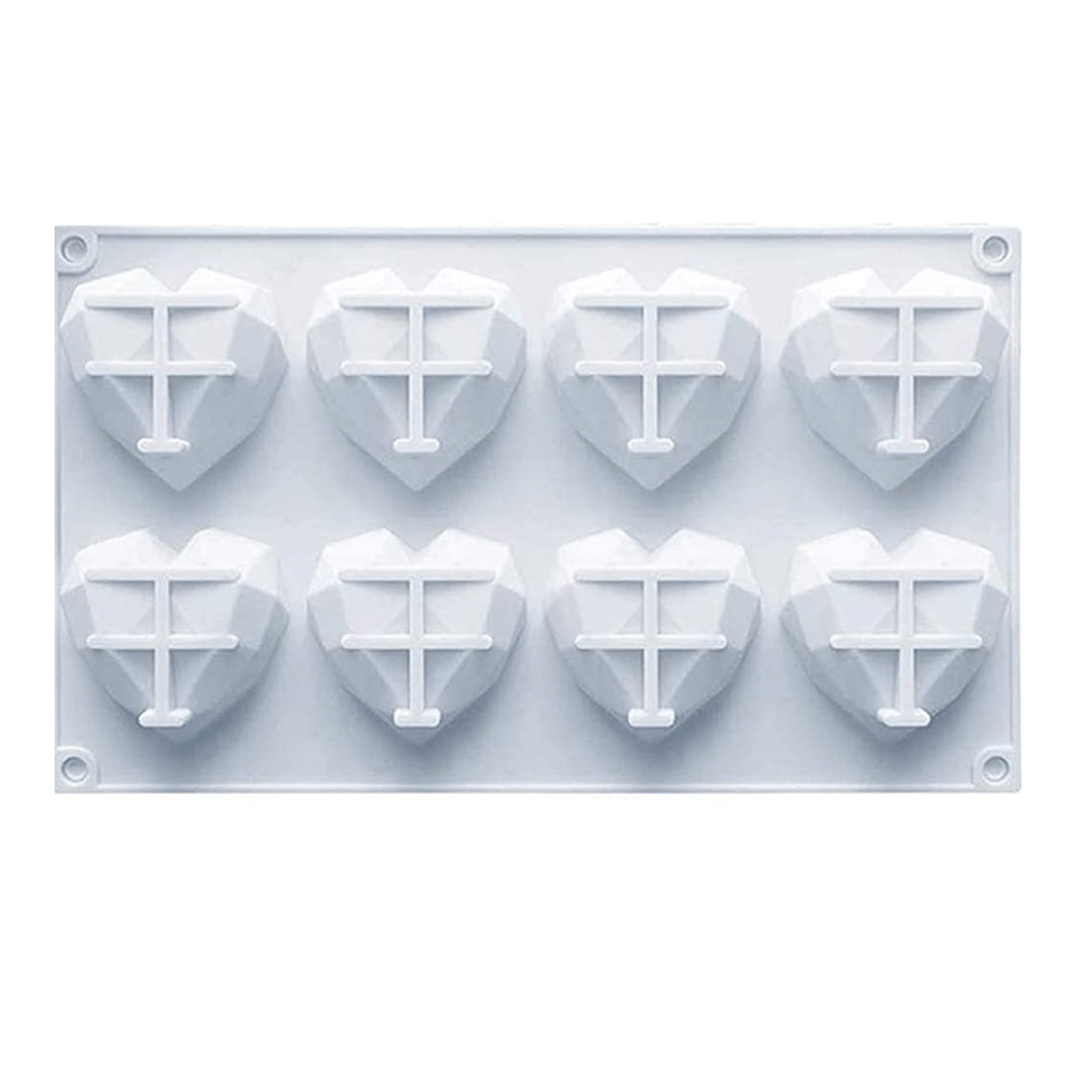 Mini Diamond Geometric Heart 3D Silicone Mold – 8 Cavities