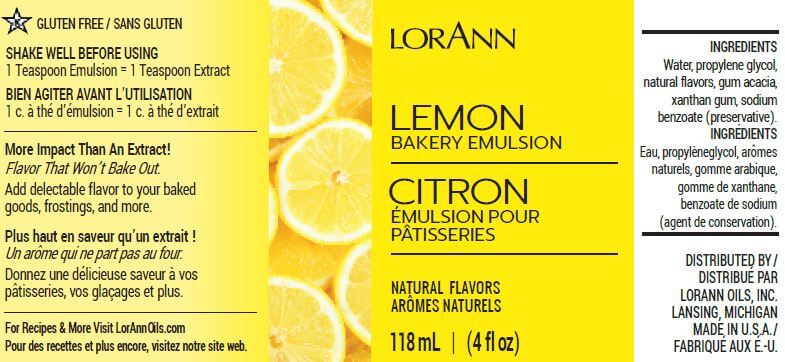 Lemon (Natural), Bakery Emulsion 4 oz. (Halal Suitable) - Melon Mart