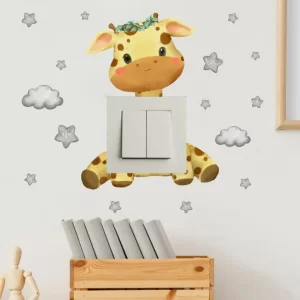 Giraffe Light Switch Decal with Stars & Clouds