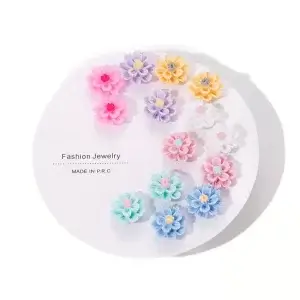 Mini Multicolor Flower Earring Set
